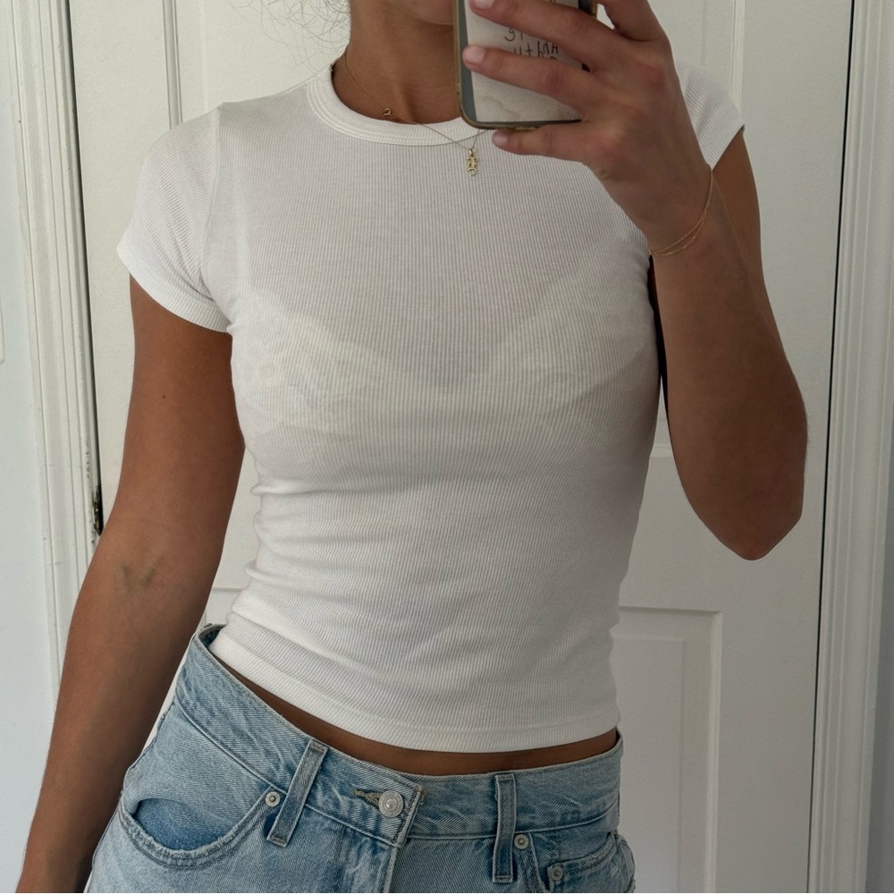 Leset Ribbed White tee- Small